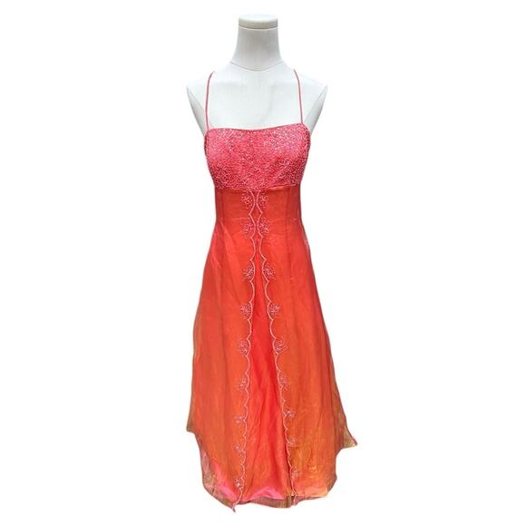 Vintage Y2K Prom Formal Dress Gown Fairy swiftie Orange pink corset back RARE - Picture 1 of 16